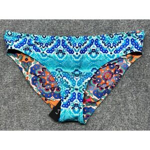 La Blanca Reversible Bikini Bottoms Womens 14 Blue Orange Floral Print Swim New